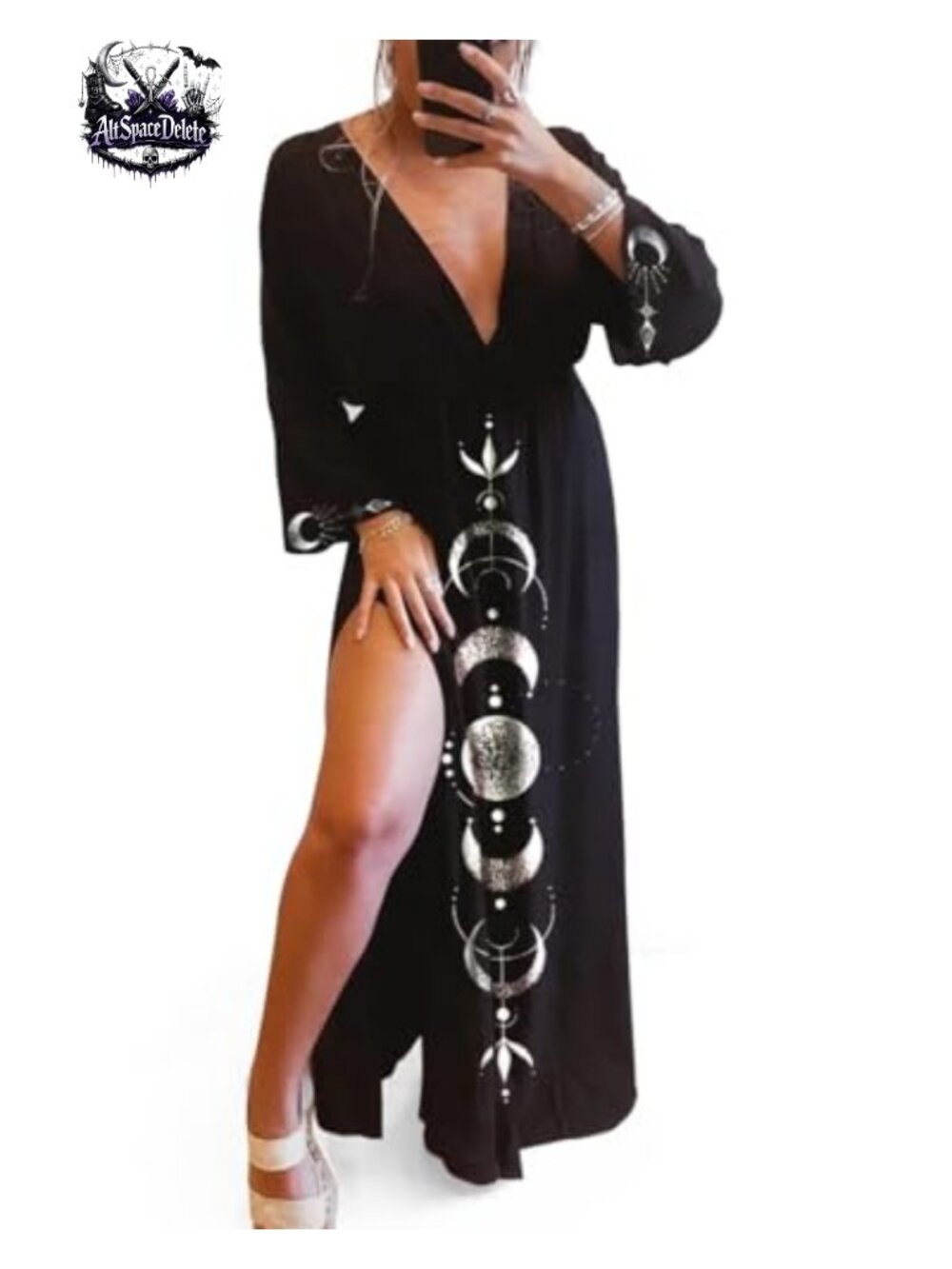 WaveHills Cotton Maxi Dress Deep V-Neck Wrap Split Sleeveless Boho Celestial